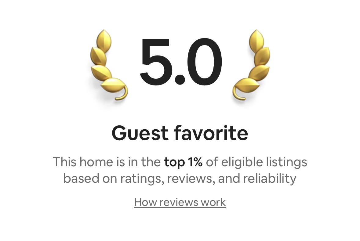 Airbnb Guest Favorite — Top 1% of eligible listings